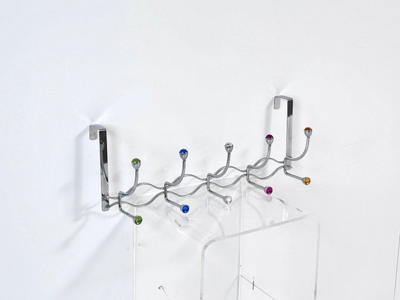 Portemanteau vintage de porte avec boutons colorés, Portemanteaux, Métal, Verre, Argenté, Modern (photo 3 sur 8)