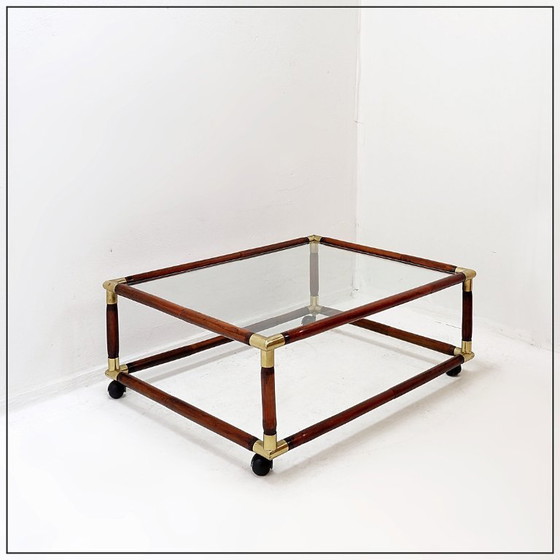 Image 1 of Coffee table in bamboo and brass, glass top, 1960s