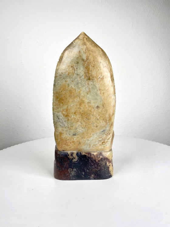 Image 1 of Scultura vintage di Buddha seduto / Figura di Buddha in pietra beige - Decorazione spirituale per la casa in stile bohémien