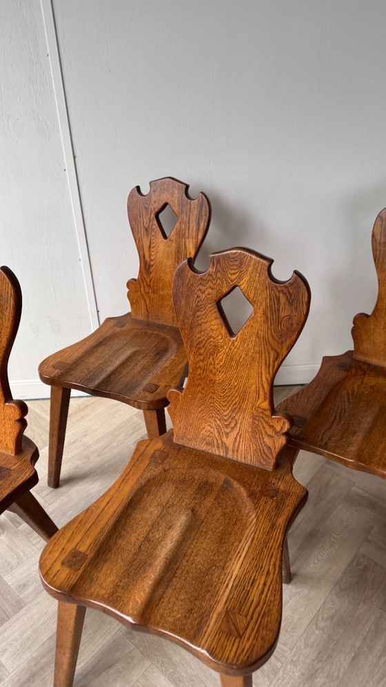 Image 1 of Comfortable brutalistische eiken stoelen