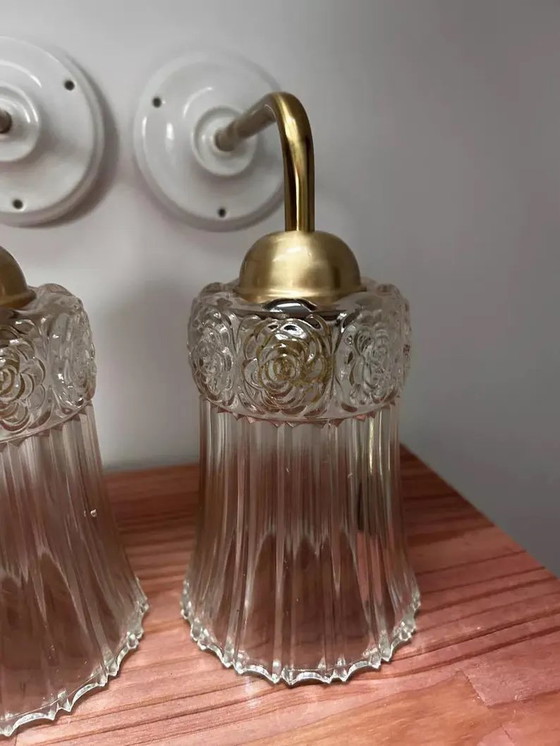 Image 1 of Vintage Chiseled Glass Wall Sconces