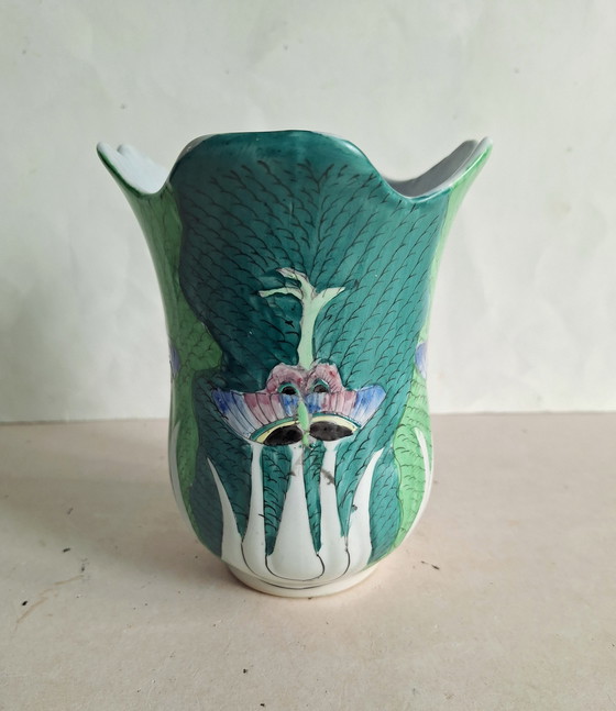 Image 1 of Chinese Bok Choi and butterfly vase, early to mid-20th century.