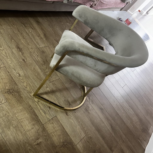 6 Beige Chairs, Mirror Glass Dining Table with Gold, Mirror Glass TV Cabinet with Fireplace – eetkamerset (photo 2 of 7)