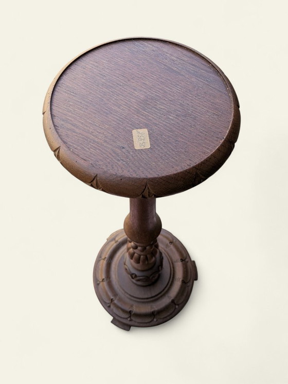 Image 1 of Rareté ! Jardinière vintage en bois foncé tourné à la main, style milieu du siècle/ferme, support pour plantes, jamais utilisé.