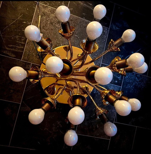 Grande lampadario a forma di fiore in vetro veneziano, 16 luci – kroonluchters, Brass (photo 2 of 5)
