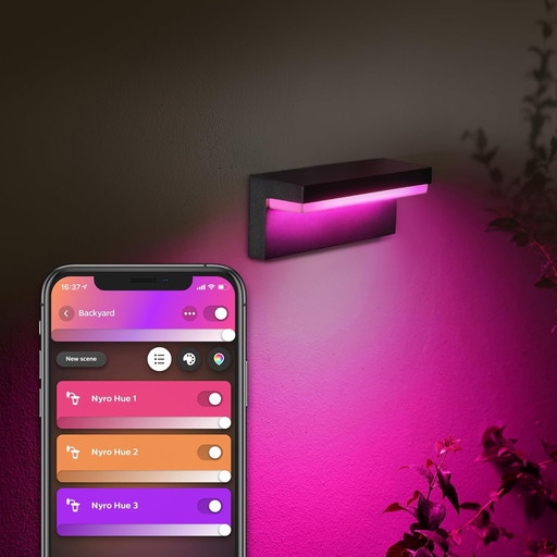 Philips Hue White & Color ambiance NYRO, Outdoor wall lamp, Black, works with Alexa, Google Assistant and Apple Hom