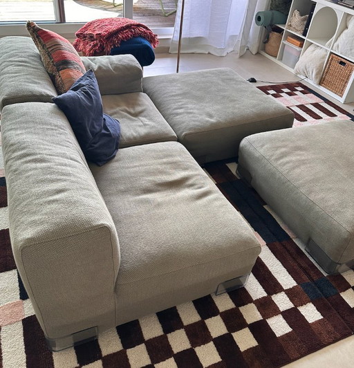 Kartell Modulaire 2 zits sofa met 2x poef - Piero Lissoni - grijsgroen