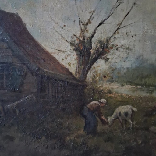 FERDINAND MARINUS (1808-1890) | Bauernhausszene mit Fütterung | ORIGINAL Ölgemälde