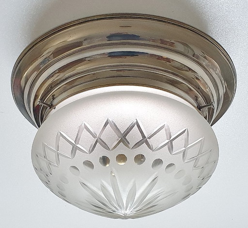 Lampada da soffitto Art Déco in vetro tagliato e cromato