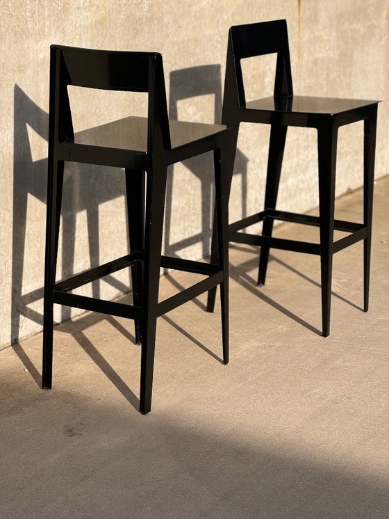 Image 1 of LIGNE ROSET set van 2 LA PLIEE barkrukken zwart staal