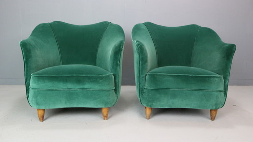 Paire de fauteuils en velours dans le style de Gio Ponti, Italie, années 1940