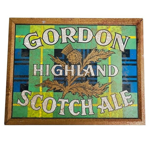 Plaque publicitaire vintage en métal pour la bière écossaise Gordon Highland, avec patine, années 1970 – wanddecoratie, Metal