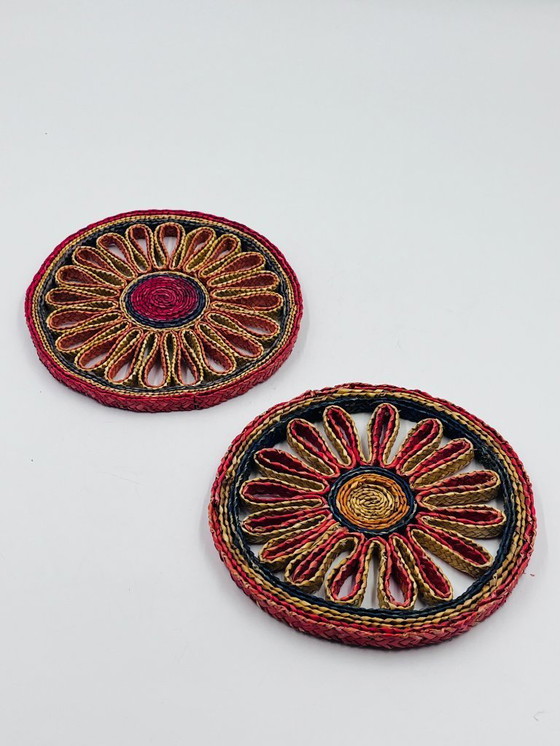 Image 1 of Set of 2 vintage braided rope trivets – bohemian style