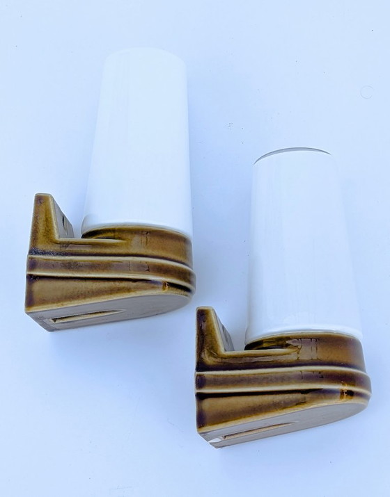 Image 1 of  Paar Wandleuchten aus ockerfarbenem Porzellan „Bernadotte“, Modell 6080, von Sigvard Bernadotte für Ifö – 1960er Jahre