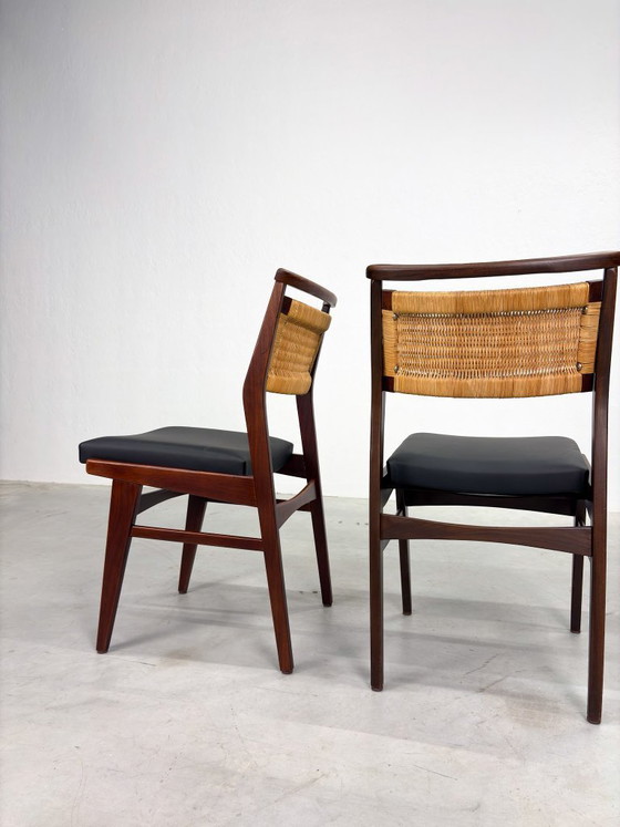 Image 1 of Mid-century Eetkamerstoelen met Rieten Rugleuning