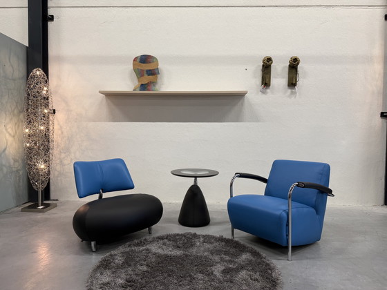 Image 1 of Leolux Pallone Fauteuil Blauw zwart leer