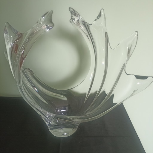 Large Vintage Crystal 'Wave' Sculpture / Bowl – Art Vannes France – 1960s (H 34 cm)