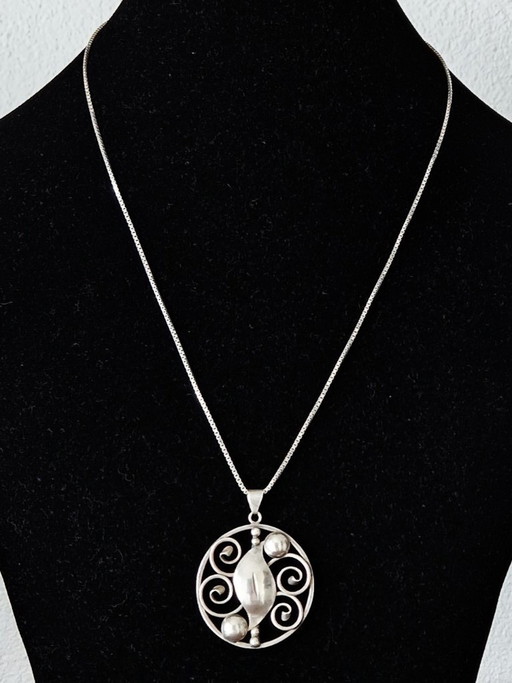 C. Brumberg Hansen Danemark - Grand pendentif en argent avec collier - années 50 – decoratieve objecten (photo 2 of 9)
