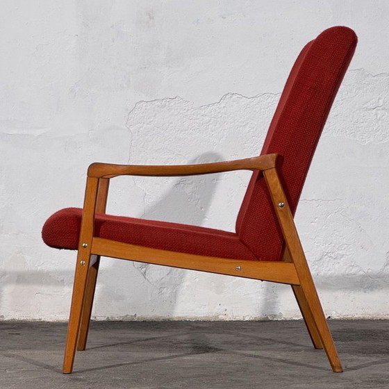 Pair of Jiří Jiroutek Red Armchairs, 1960s – Jiri Jiroutek, Textile, Wood (photo 6 of 10)