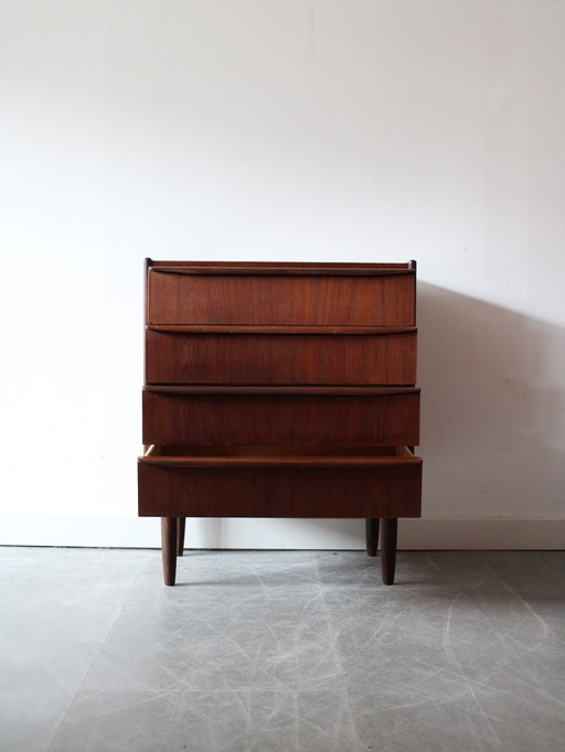 Vintage Danish narrow chest of drawers in teak