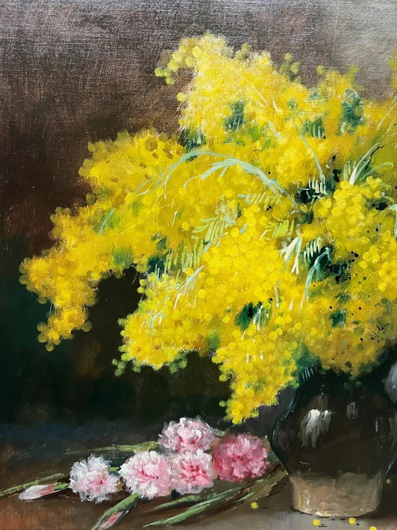 Pauwels Henri Joseph (1903-1983). "Still Life with Mimosa"., Paintings & Drawings, Canvas, Mid Century Modern (photo 4 of 7)
