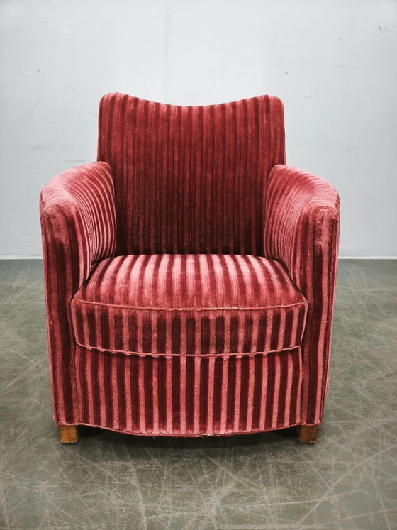 Image 1 of Fauteuil lounge sculptural en velours, style danois moderne des années 1950