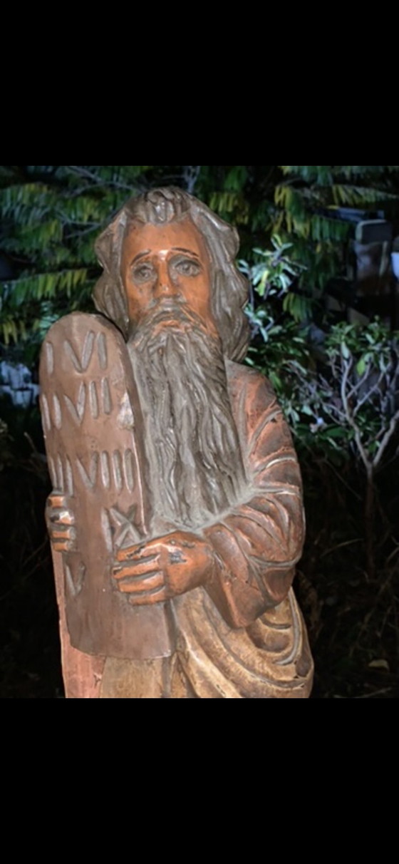 Ensemble de 3 grandes statues sacrées en bois (la Vierge et Moïse) – bois massif, jusqu'à 63 cm, avec (photo 5 of 10)