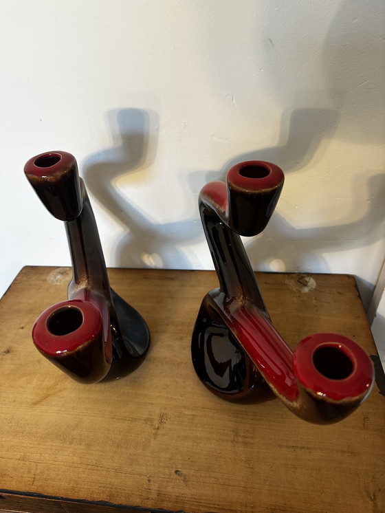 Image 1 of Pair of Ceramidi ceramic candlesticks from the 60s