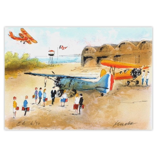 Urbain Huchet Litografía firmada Terrain D'Aviation 1990 – lithos zeefdrukken, Paper (photo 2 of 5)
