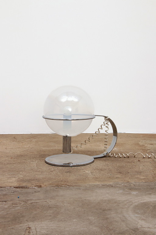 Lampe de table design italienne en chrome et verre, 1960