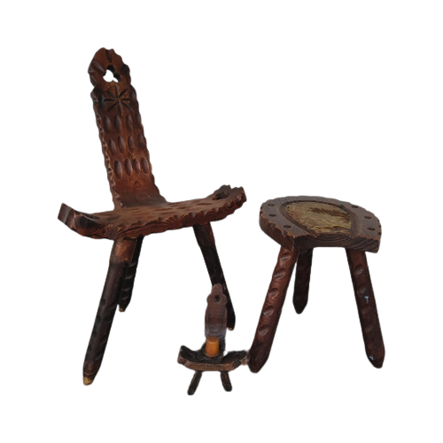 Chaise + Tabouret + Bougeoir Brutaliste Espagnol