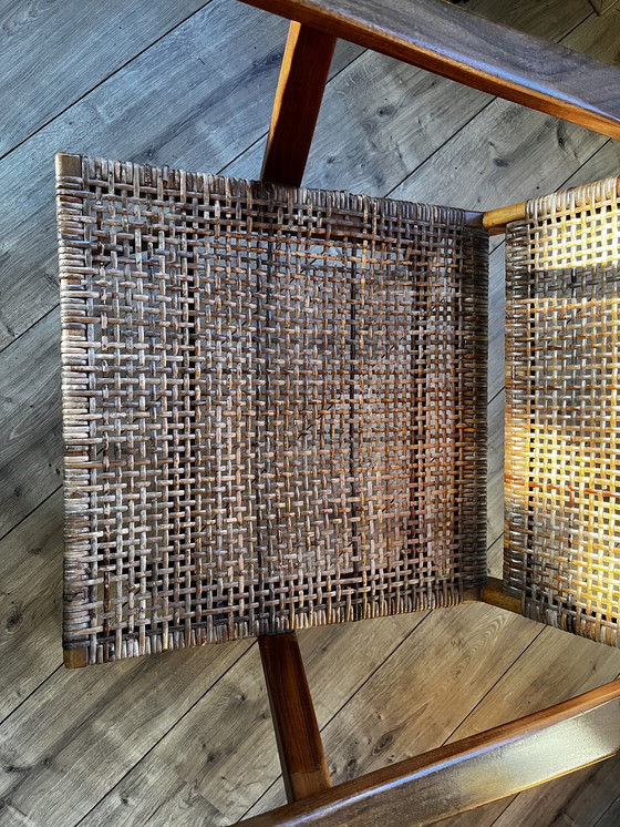 Image 1 of Fauteuil vintage en teck et rotin, design milieu du siècle