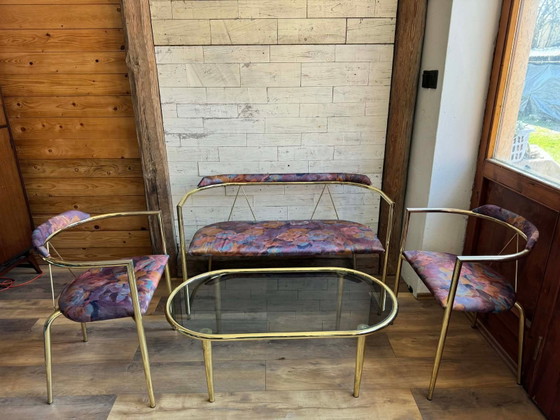 Mid-Century Modern Lounge Set in Brass, 1960s, Set of 4 – Glass, Hollywood Regency (photo 5 of 8)