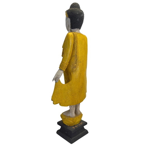 Buddha in Piedi Stile Mandalay con Finitura Craquelé (87,5 cm) del 1969 – Sculture, Wood, Mid Century Modern (photo 6 of 11)