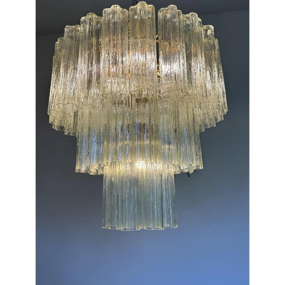 Image 1 of Plafoniera italiana artigianale con tronchi in vetro di Murano antico.