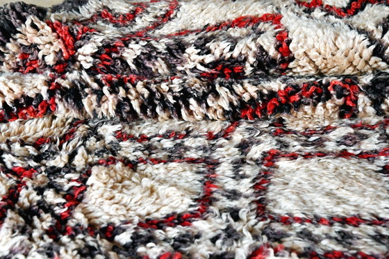 Image 1 of Tapis marocain vintage Beni Ourain - Crème et rouge - 320 x 180 cm