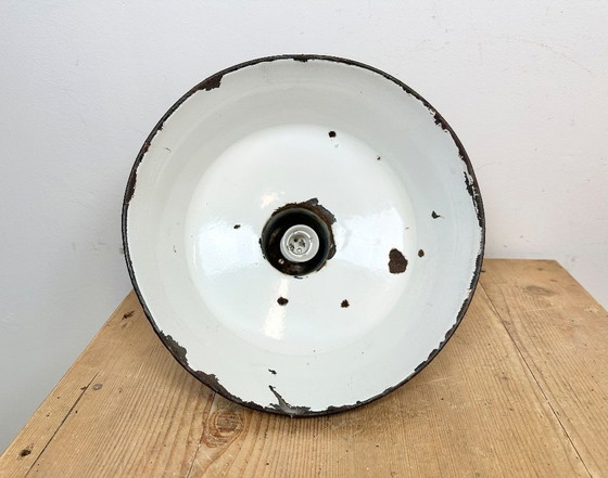Image 1 of Industrial Blue Enamel Factory Lamp with Cast Iron Top, 1960s