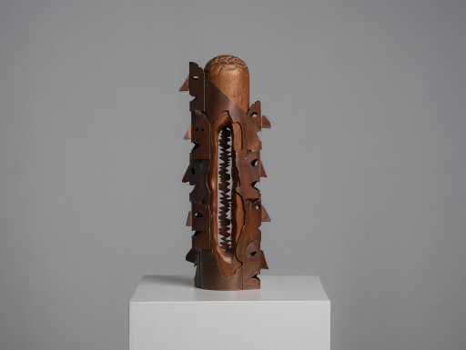 „Nine Faces“ Totem-Skulptur aus Kupfer und Holz von Sibille Wise, Frankreich, 1973