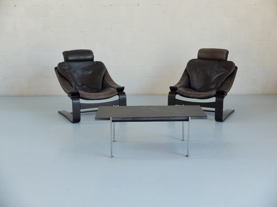 Image 1 of Paire de fauteuil en cuir Kroken, Ake Fribyter pour Nelo année 70, Set de 2