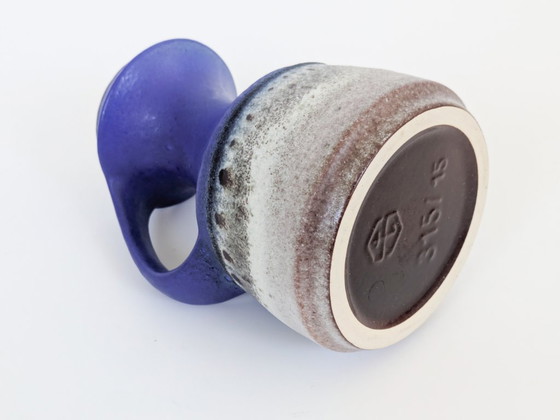 Image 1 of Steuler Keramik West-Duitsland vaas met blauw handvat, Fat Lava MCM 315/15 Cari Zalloni stijl