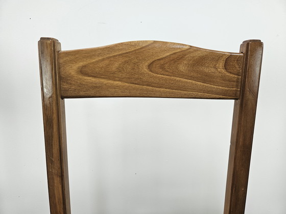 Image 1 of Beuken eetkamerstoelen met geometrische zitting uit 1950