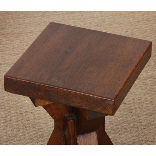 Een paar massief eikenhouten krukken, Frans vakmanschap, 1960