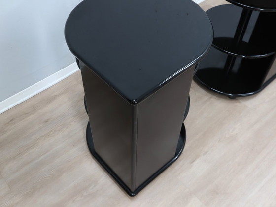 Image 1 of B&B 1980s postmodern black lacquered nightstands , set of 2