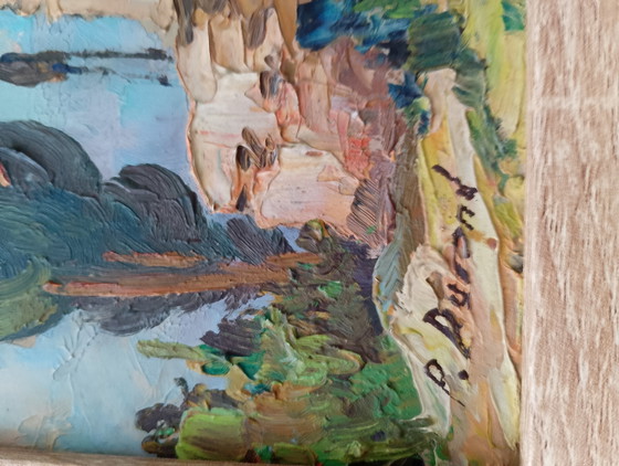 Image 1 of Antiek olieverfschilderij op paneel, Provençaals landschap, P. Durand, jaren 1940-1950