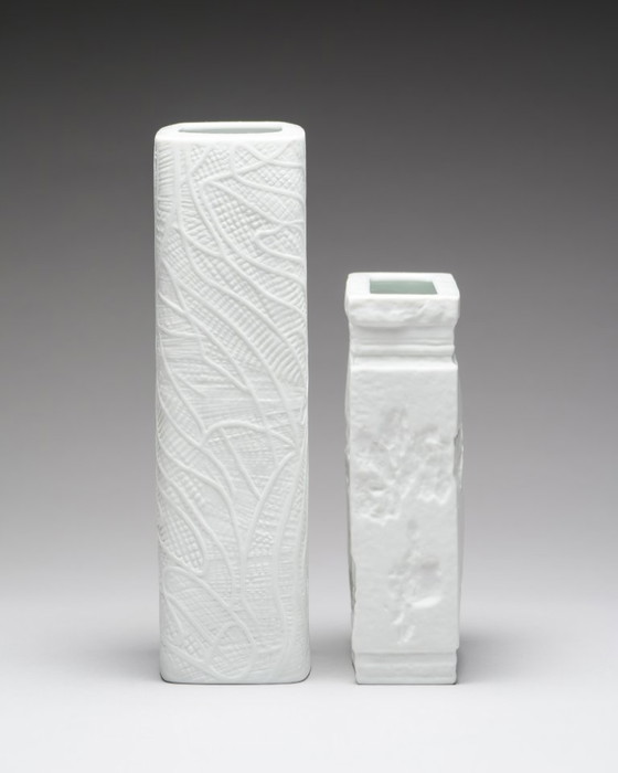 Image 1 of Martin Freyer Rosenthal Biskuitporzellan Reliefvase Duo OP ART Reliefdesign