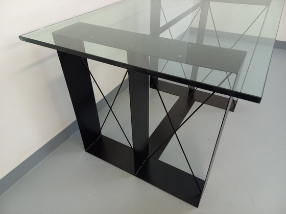Image 1 of Vintage rectangular high table in glass and black metal from the 80s