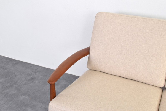 Image 1 of Deense teakhouten en wollen sofa uit het midden van de 20e eeuw, ontworpen door Grete Jalk voor France & Søn, jaren 60.