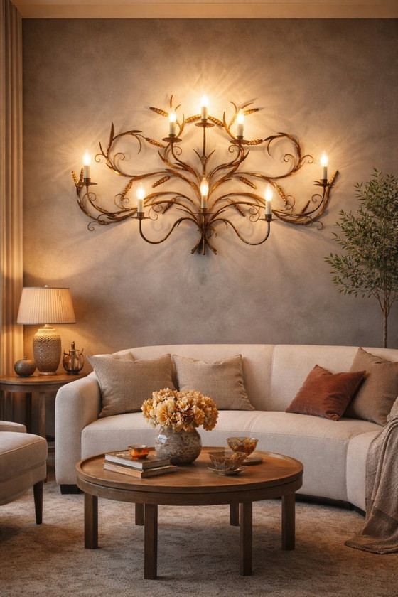 Image 1 of Imposante applique murale Hans Kögl, 8 feux, 70’s.