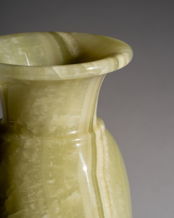 Image 1 of Vintage Polished Neoclassical Green Onyx Marble Vase Mid-Century Modern Elegance