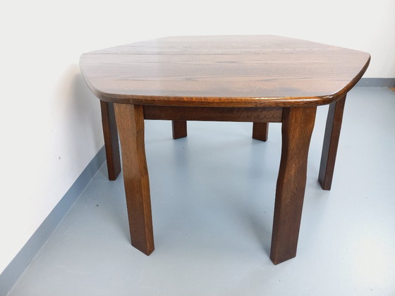 Image 1 of Vintage brutalist hexagonal oak dining table from the 1950s with extension